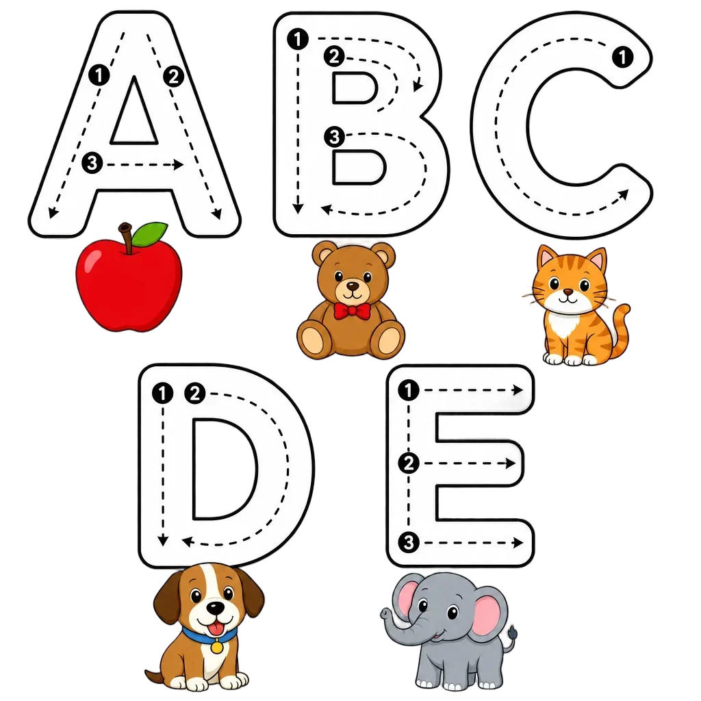 Uppercase Alphabet Tracing Worksheet A-E — free clip art