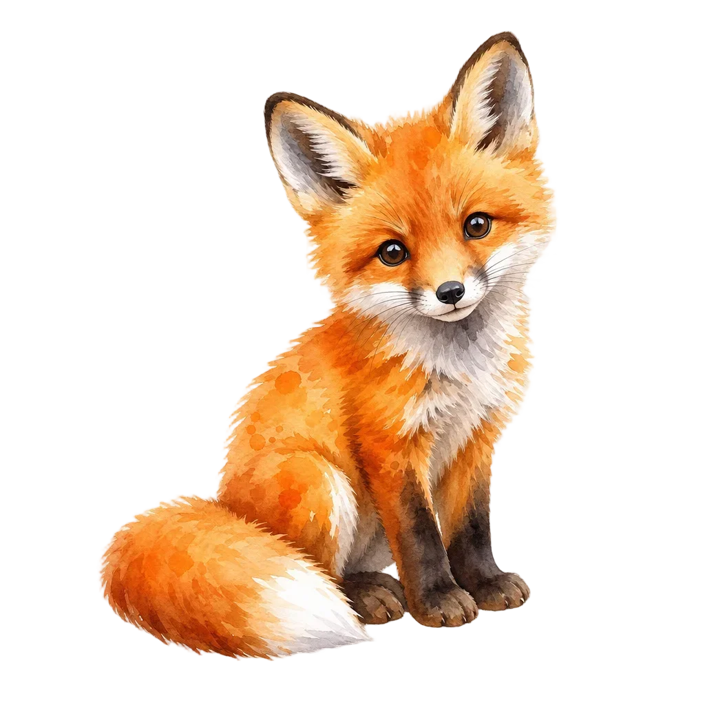 Watercolor Fox Kit with Bushy Tail — free clip art