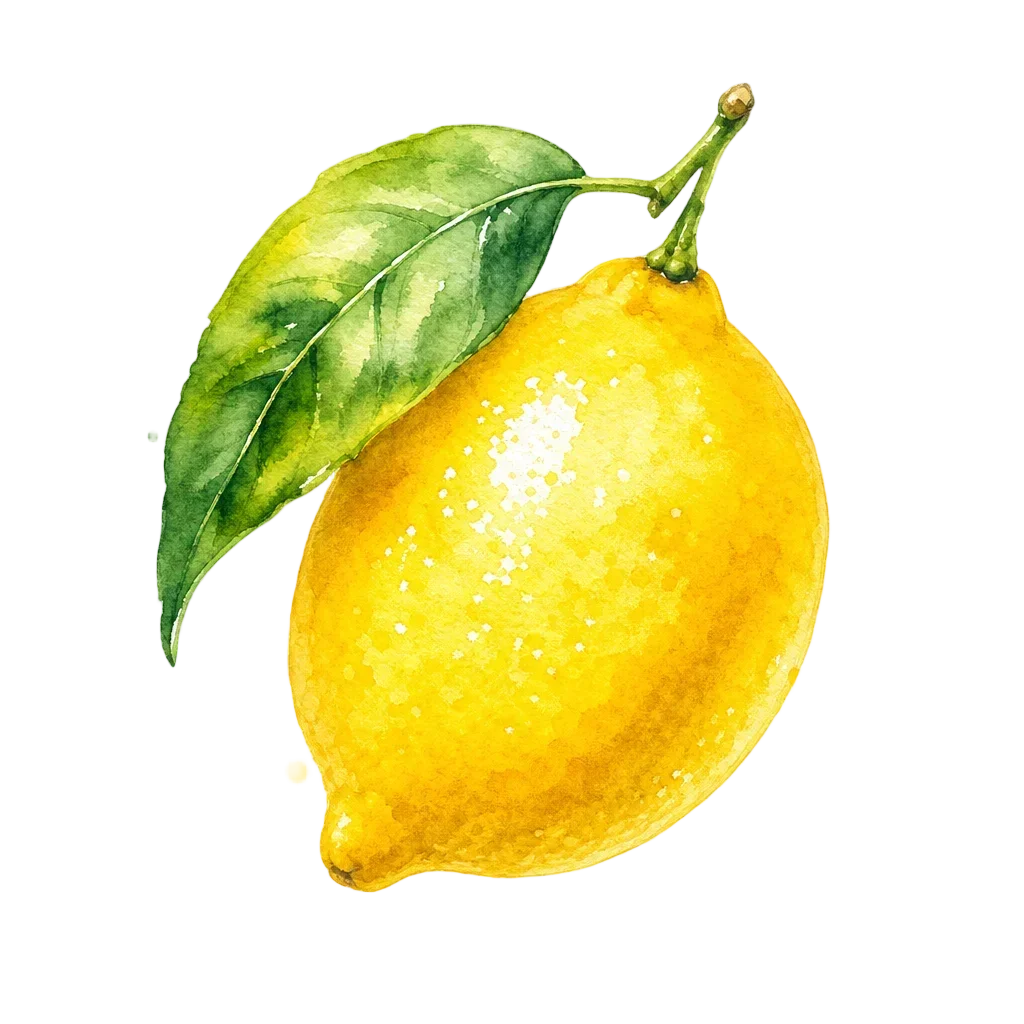 Watercolor Yellow Lemon with Green Leaf — free clip art