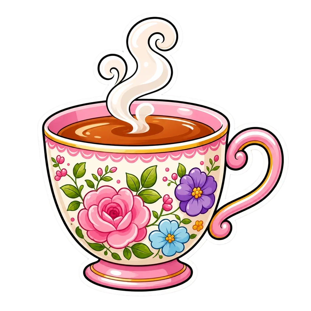 Whimsical Floral Teacup with Steam — free clip art