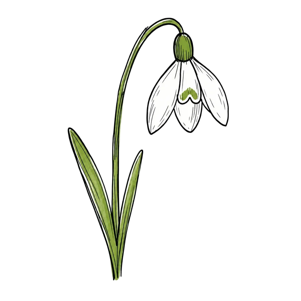 White Snowdrop Flower Doodle — free clip art