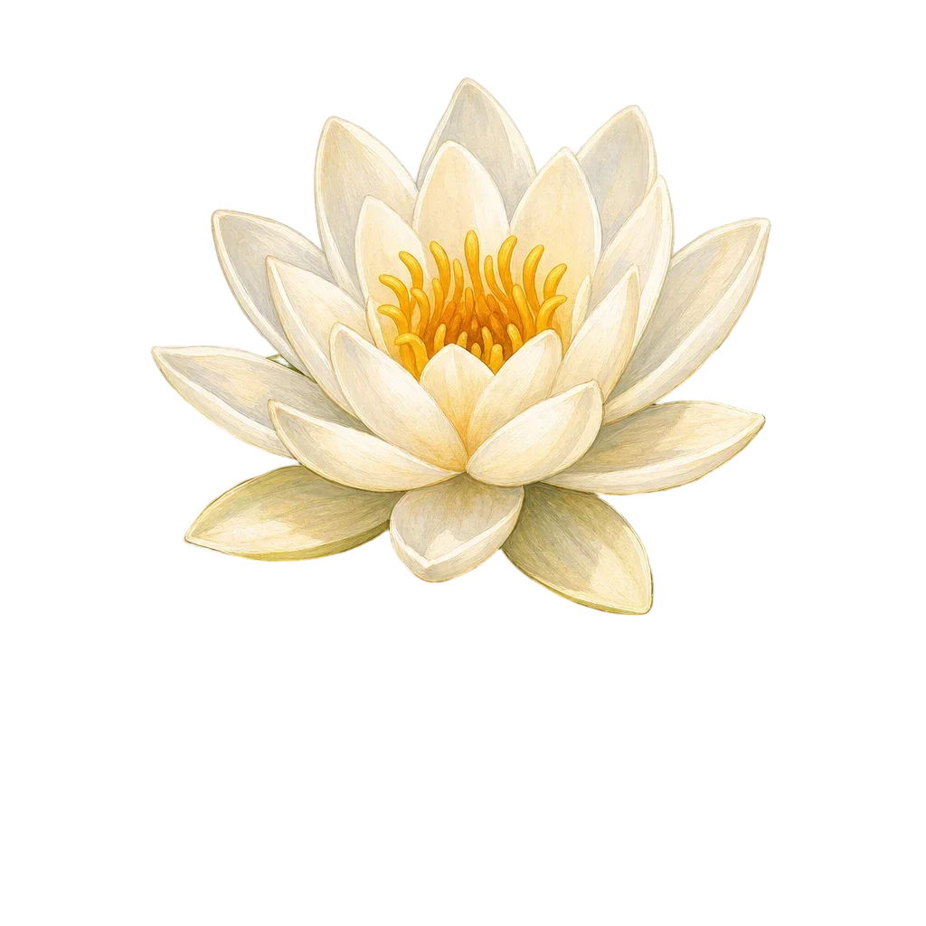 White Water Lily on Green Pad - Storybook Style — free clip art