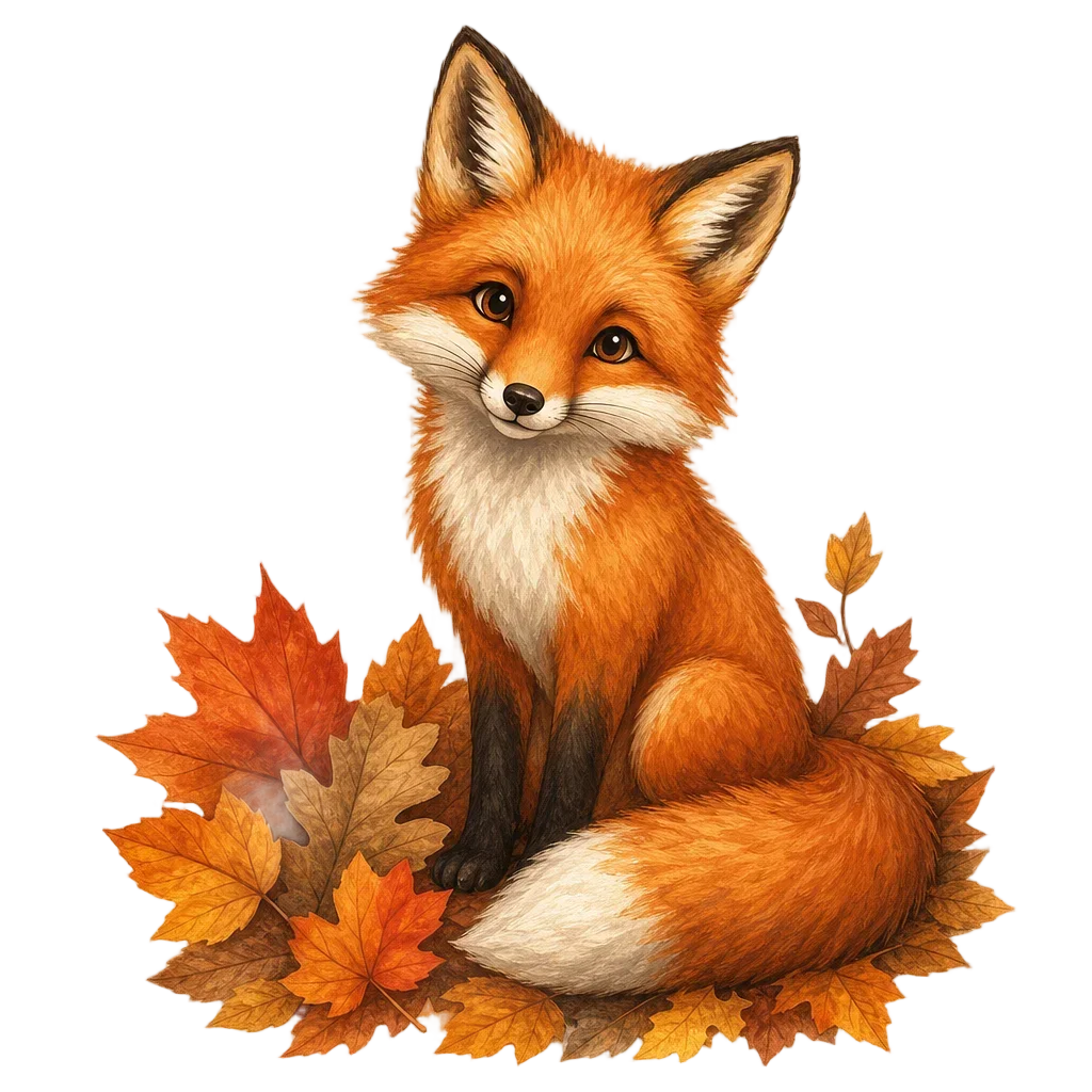 Woodland Fox Among Autumn Leaves — free clip art