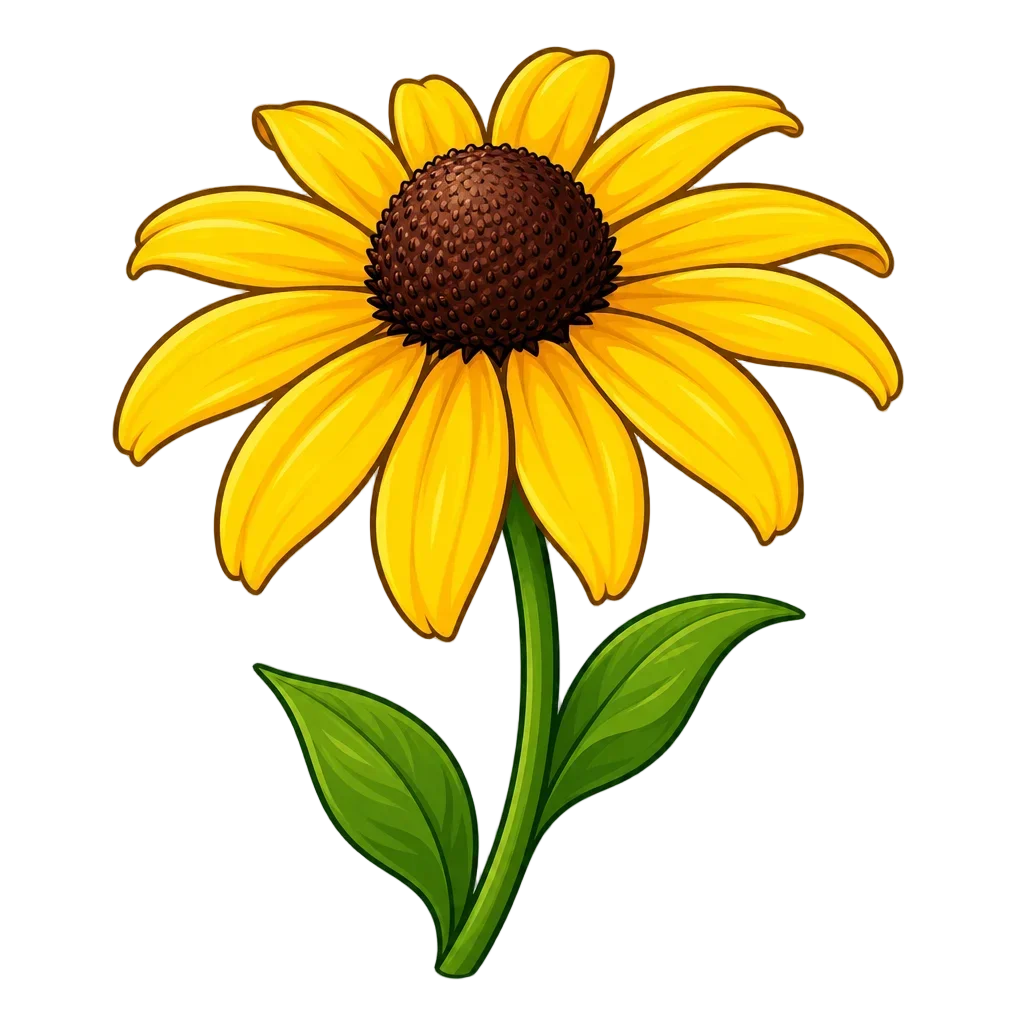 Yellow Black-Eyed Susan Cartoon Flower — free clip art