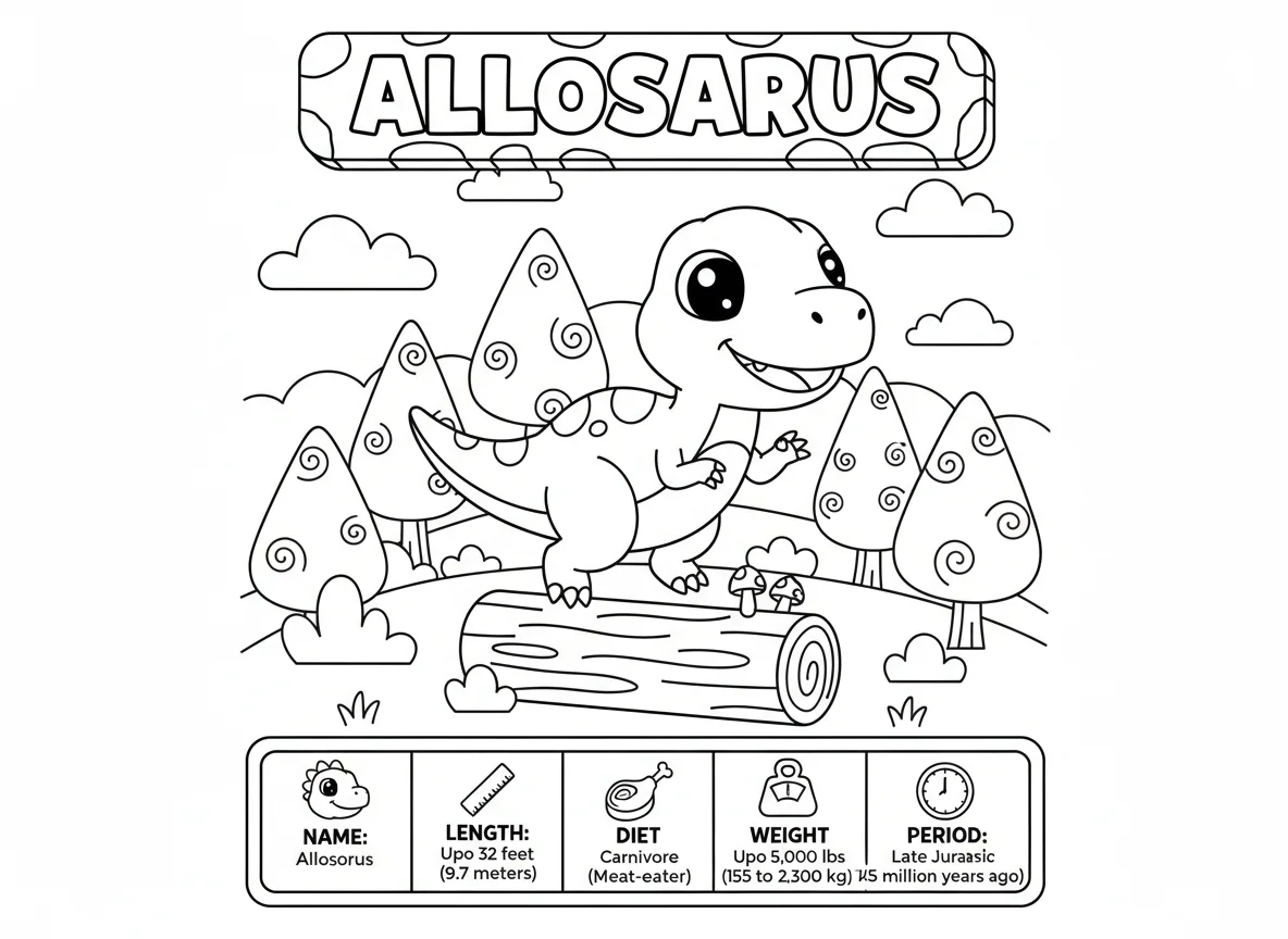 Allosaurus Mid-Pounce Coloring Page — free illustration