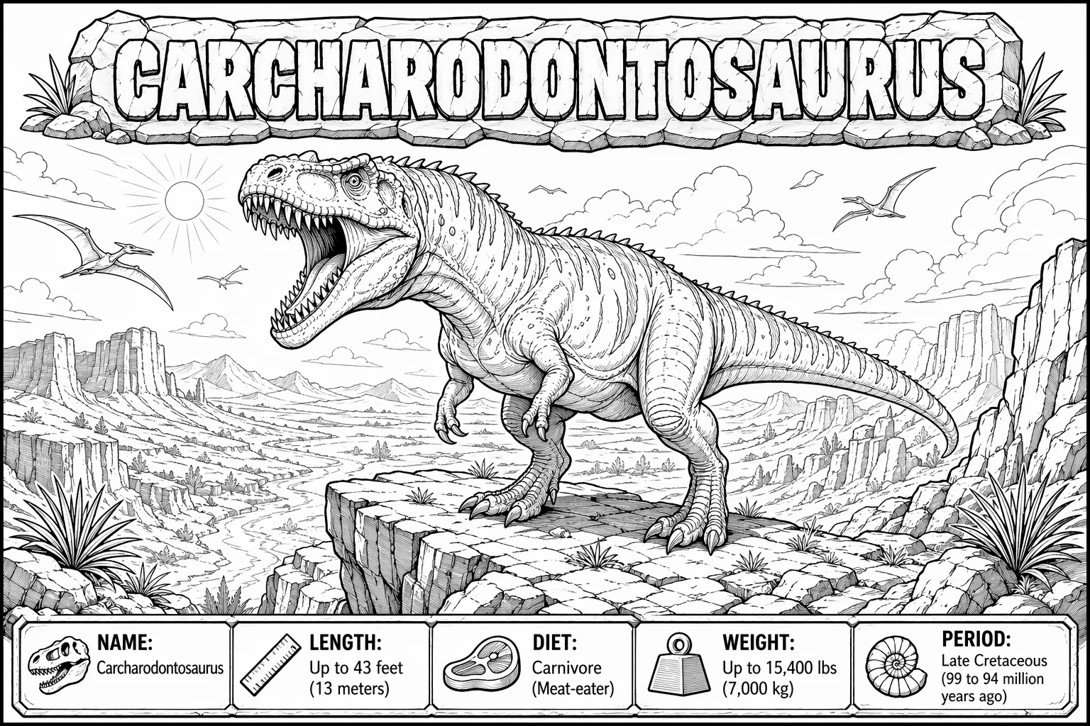 Carcharodontosaurus Coloring Page — free illustration