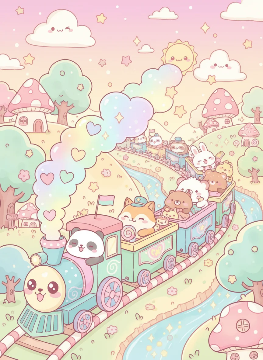 Cute Animals on Choo Choo Train — free illustration