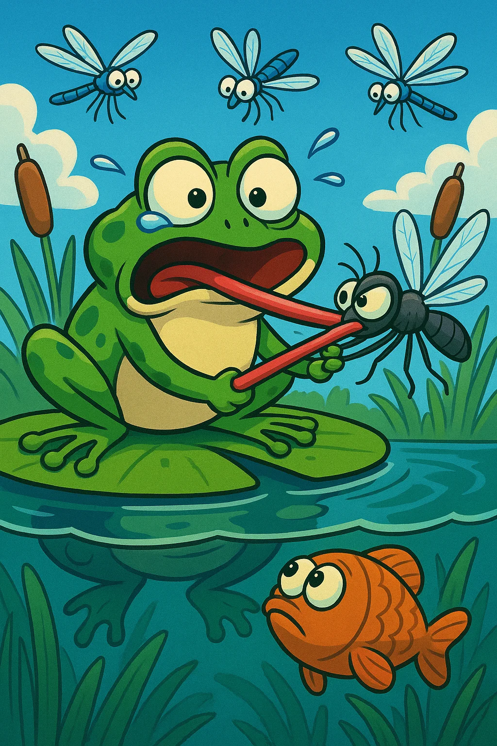 Frog vs. Fly Tug-of-War — free illustration