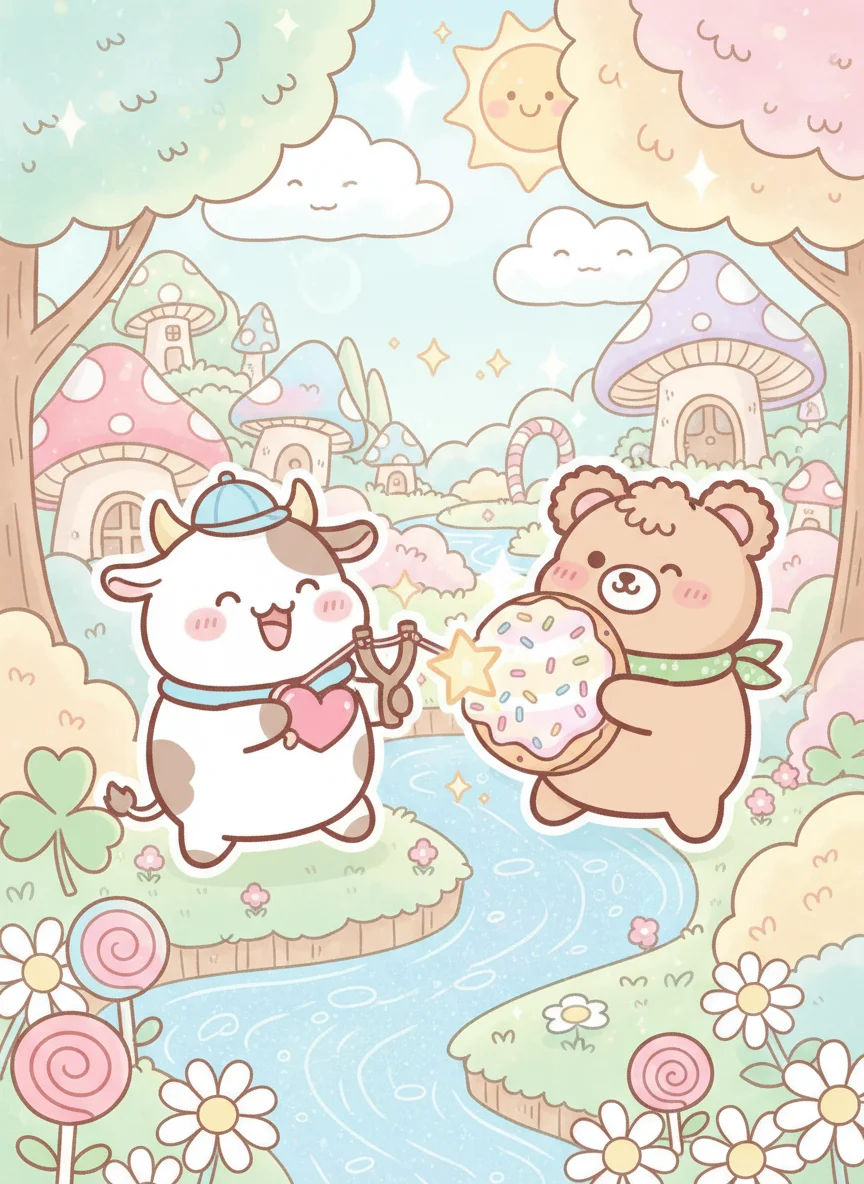 Kawaii Cow Slingshot Bear — free illustration