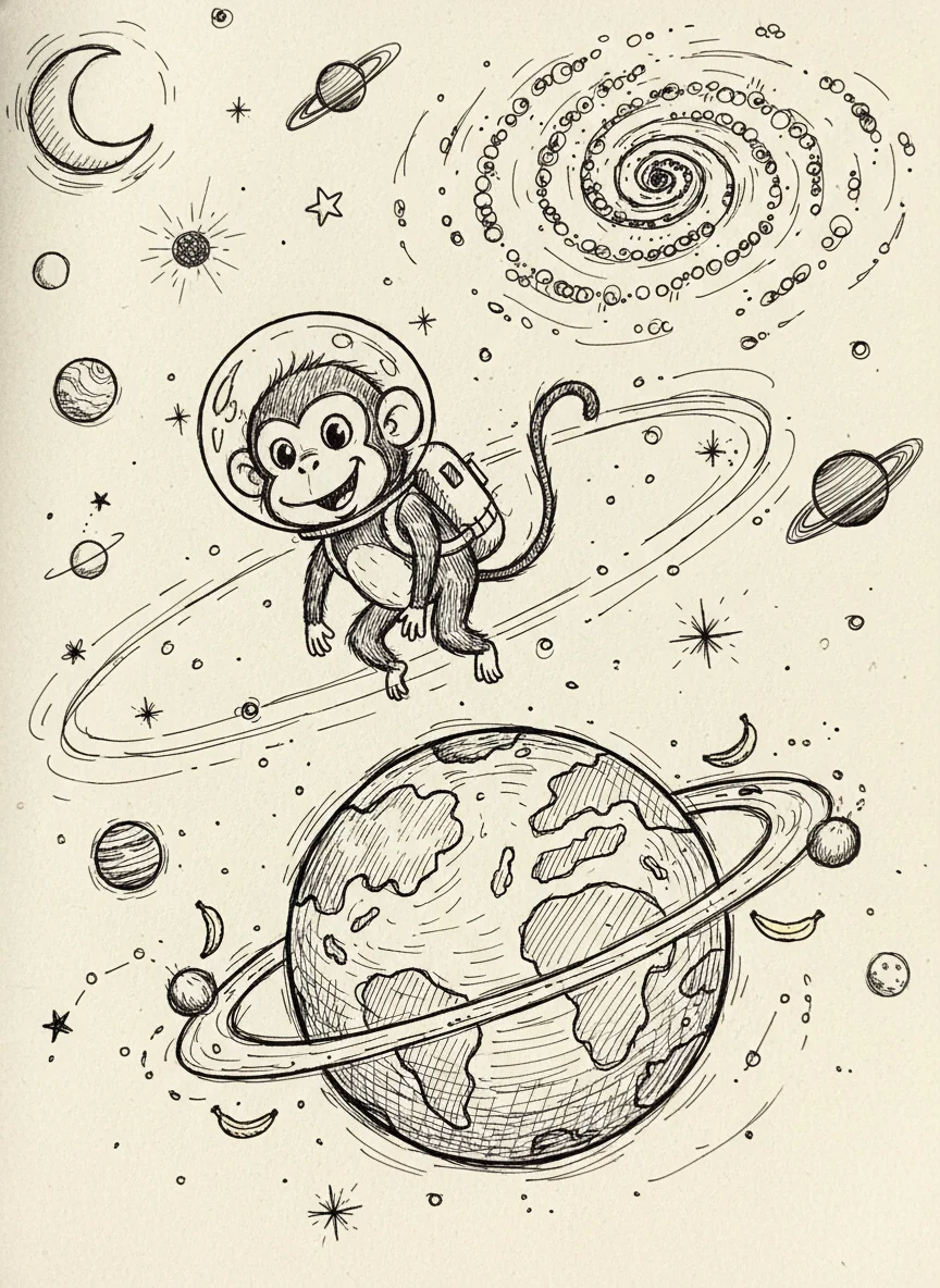 Monkey Orbiting Planet — free illustration
