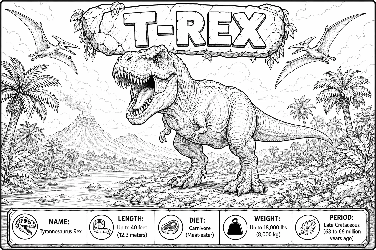 Roaring T-Rex Coloring Page — free illustration