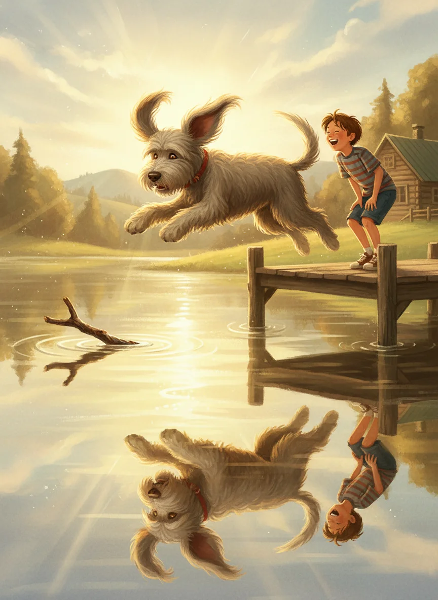 Sheepdog's Summer Leap — free illustration