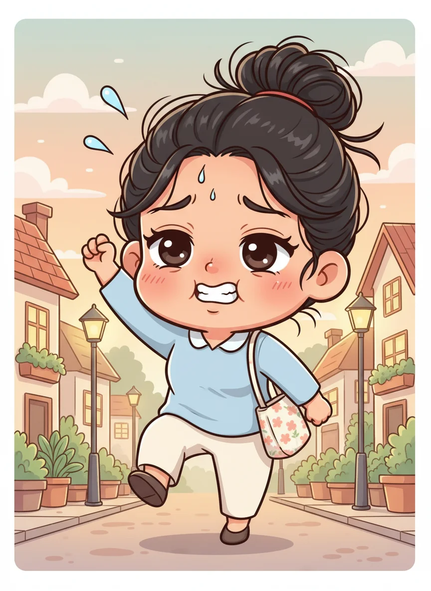 Exhausted Chibi Burmese Mother Walking — free illustration