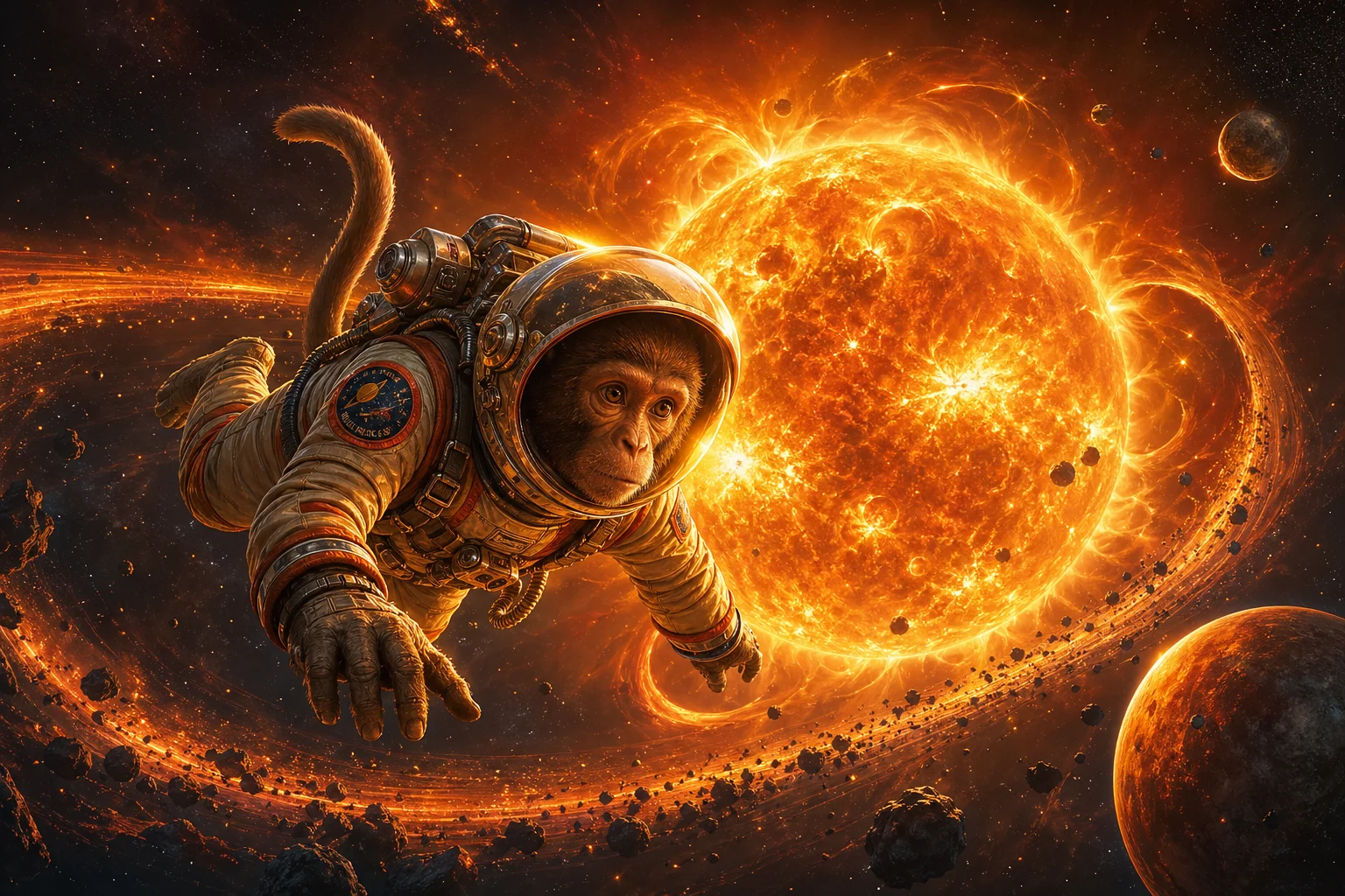 Astro Monkey Orbiting Sun — free illustration