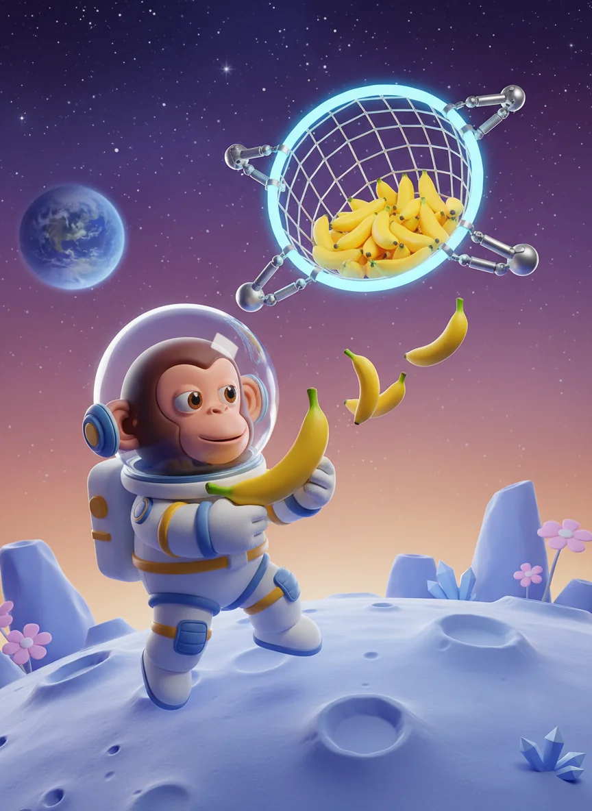 Astro Monkey Shooting Bananas — free illustration