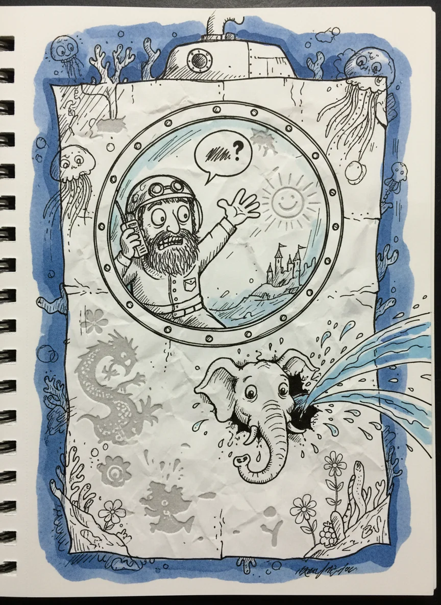 Doodle Deep Sea Explorer Discovers Paper Ocean — free illustration