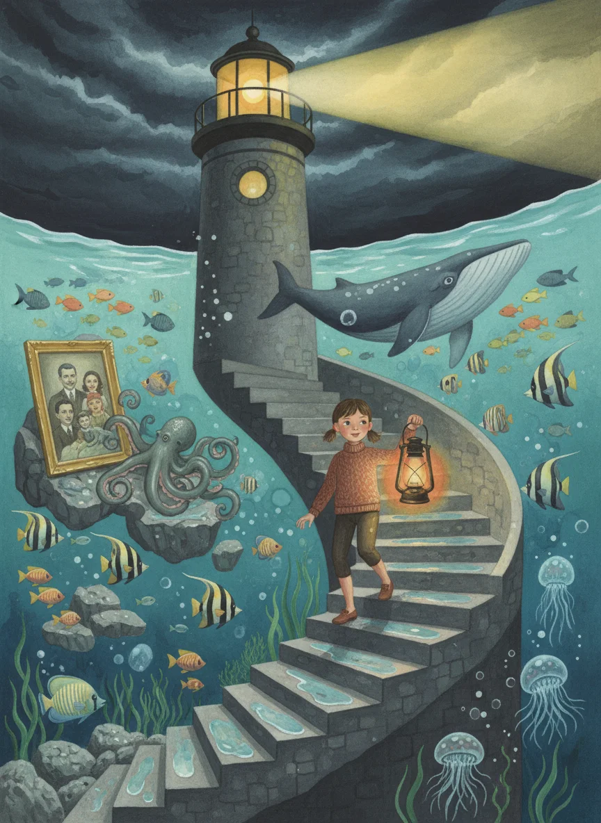 Lighthouse Keeper's Daughter in an Aquarium Lighthouse — free illustration