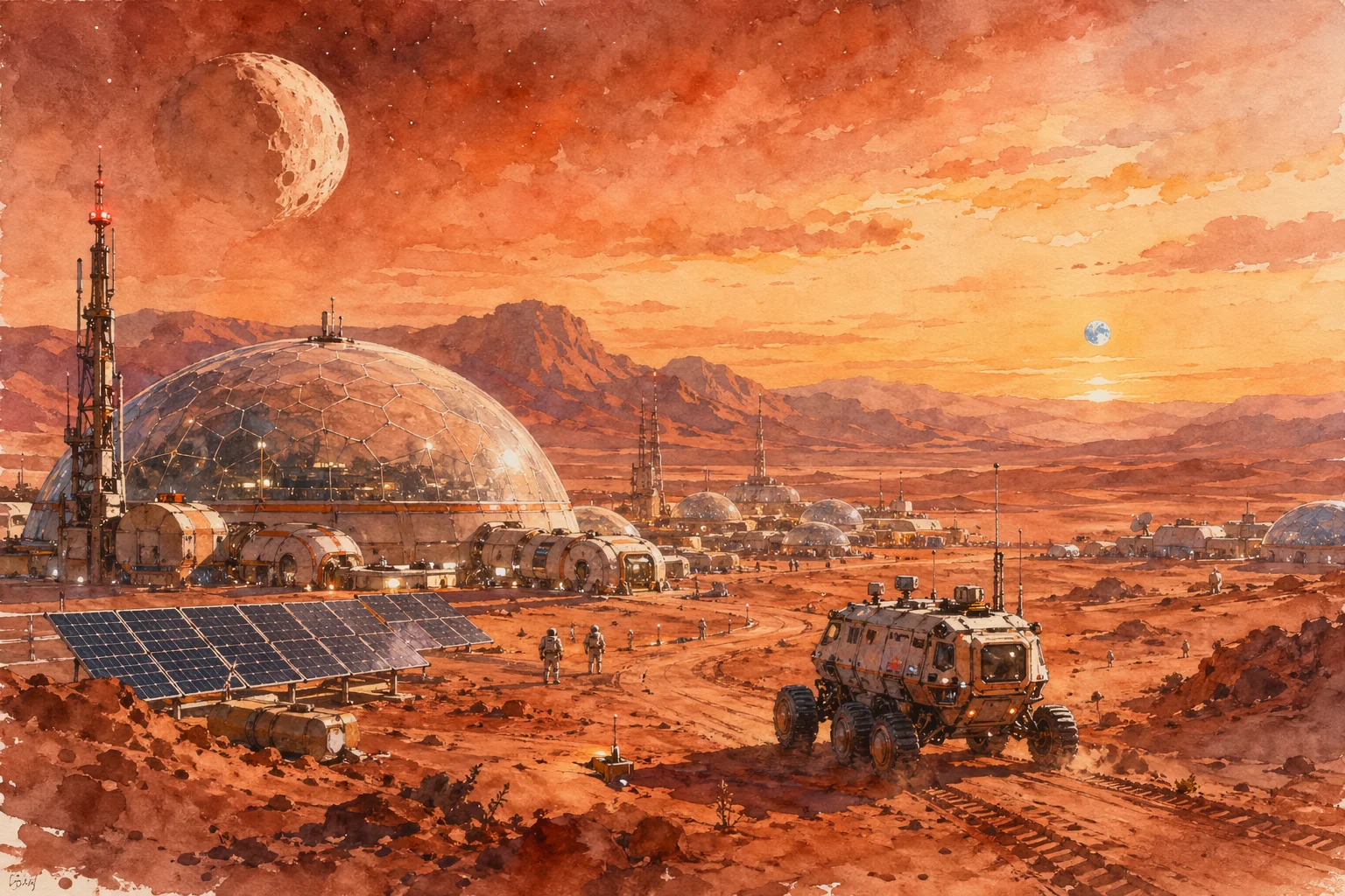 Mars Colony Golden Hour — free illustration