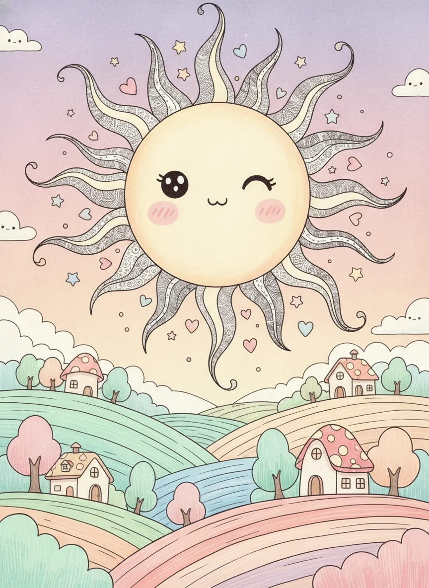 Ornate Sun Over Rolling Countryside — free illustration