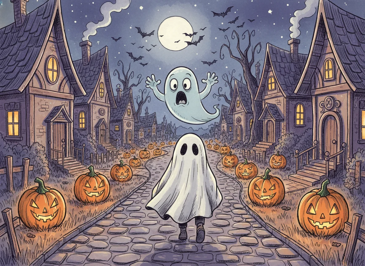 Halloween Village Ghost Encounter — free illustration
