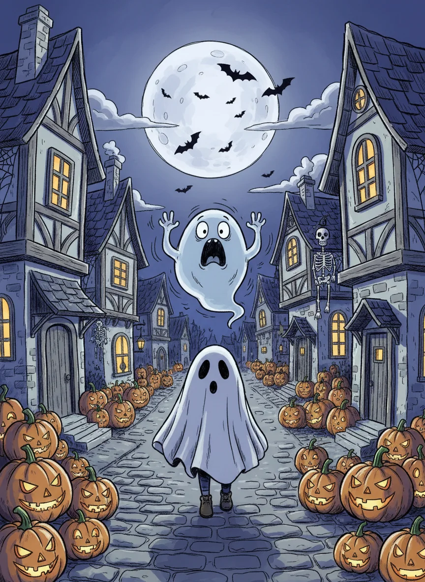 Halloween Village Lane Ghost Encounter — free illustration
