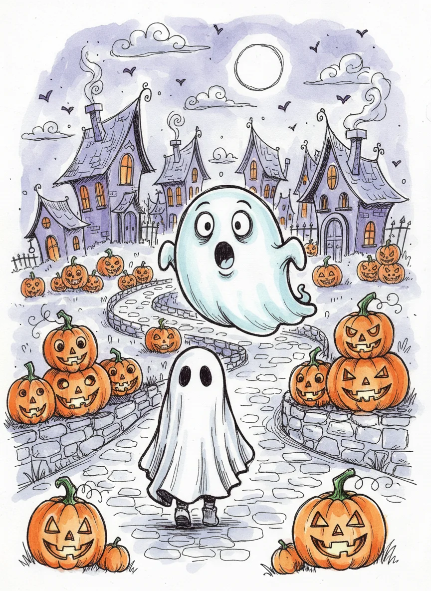 Halloween Village Lane Ghost Child — free illustration