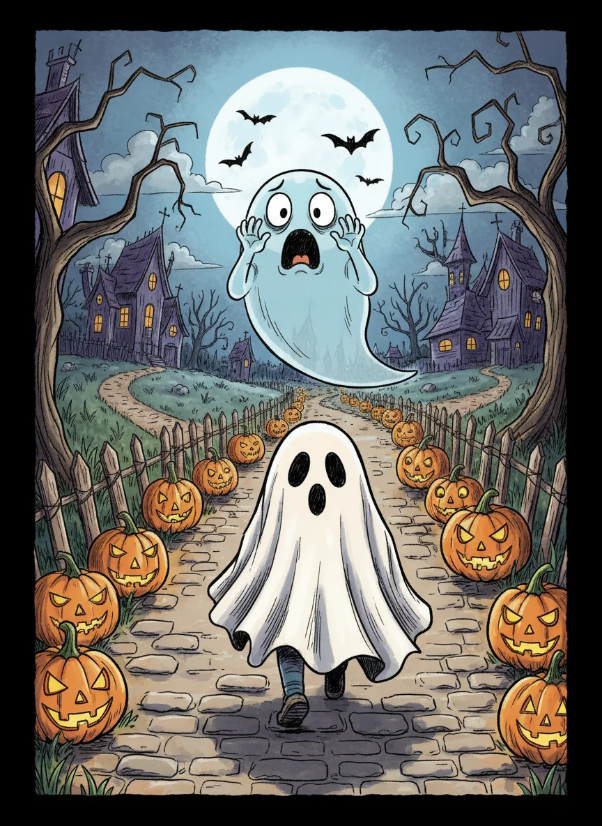 Halloween Village Lane Ghost Encounter — free illustration