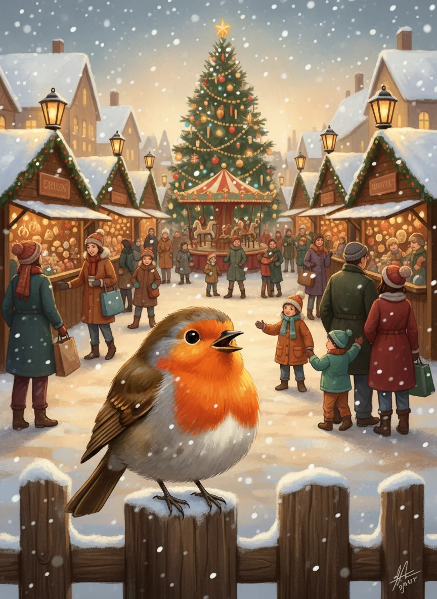 Robin at Christmas Market — free illustration