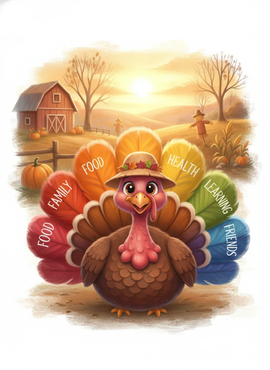 Thankful Turkey with Colorful Feathers — free illustration