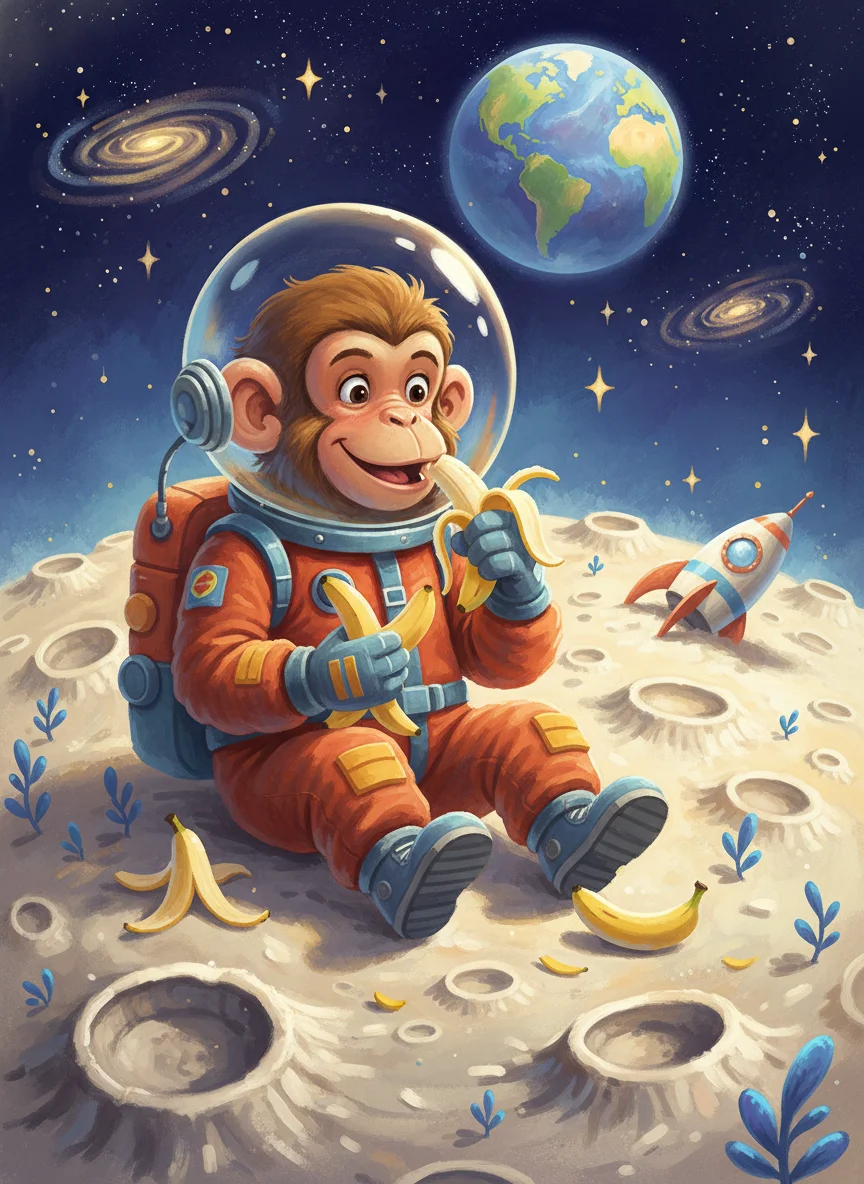 Astro Monkey Eating Bananas — free illustration