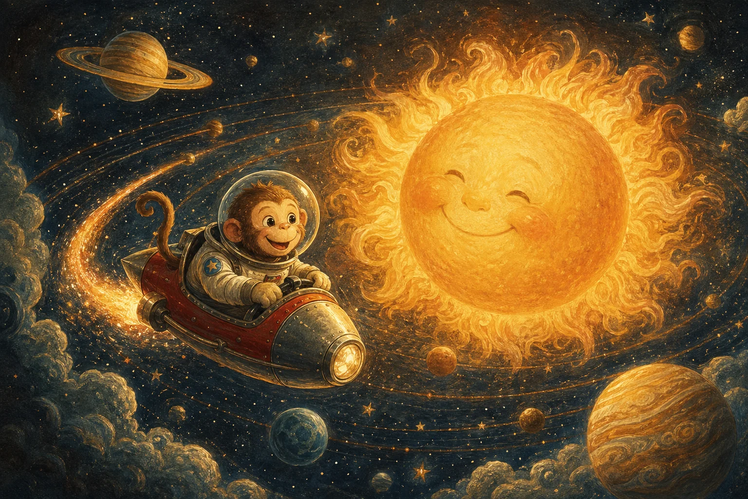 Astro Monkey Orbiting Sun — free illustration