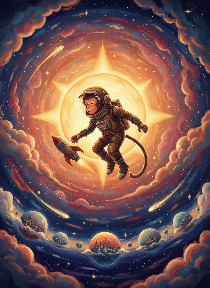 Astro Monkey Orbiting The Sun — free illustration