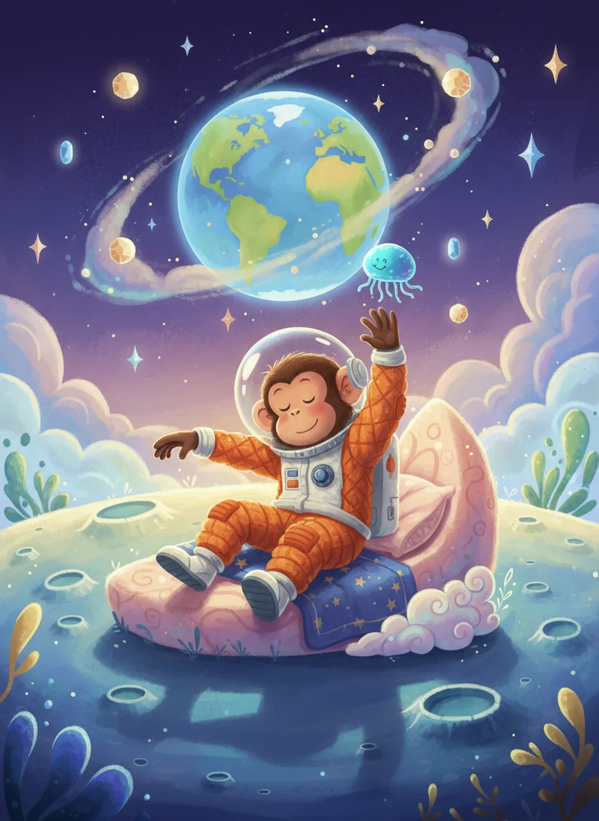 Astro Monkey Waking On The Moon — free illustration
