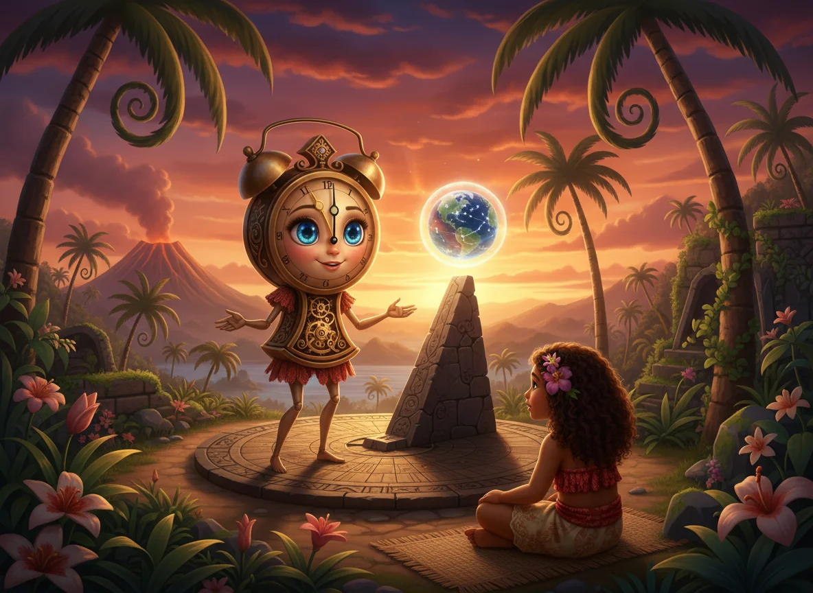 Clock Girl Teaches Polynesian Girl — free illustration