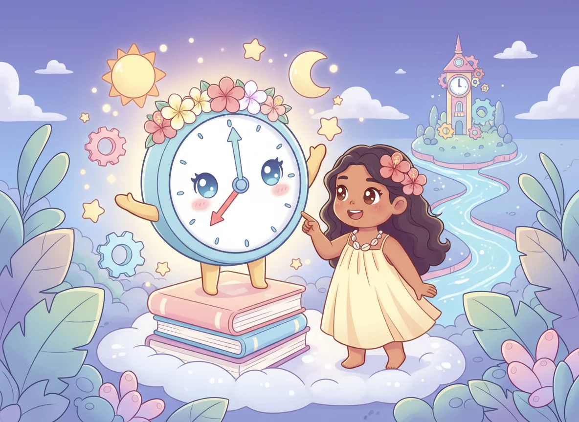 Clock Girl Teaches Polynesian Girl — free illustration