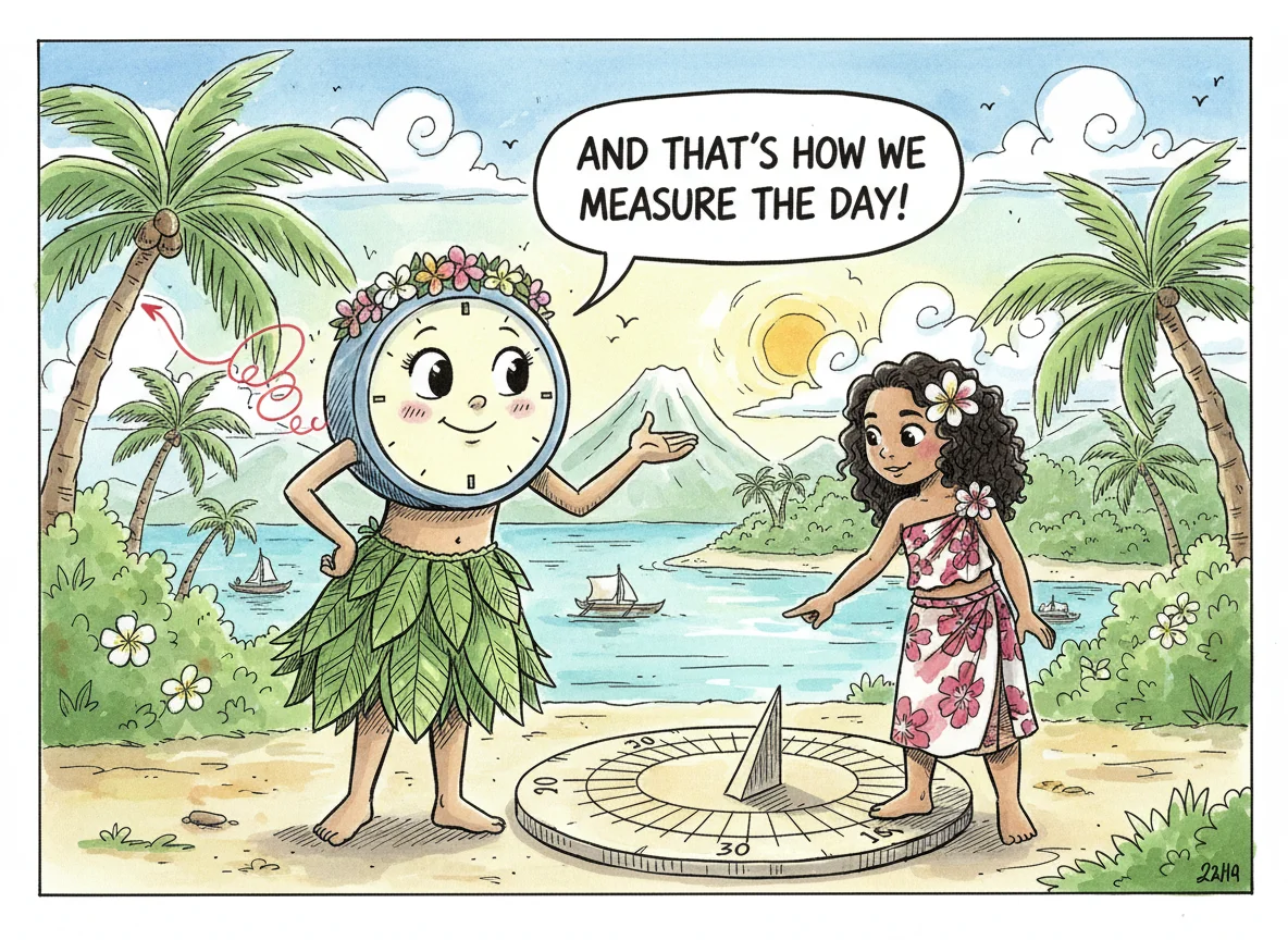 Clock Girl Teaches Polynesian Girl — free illustration