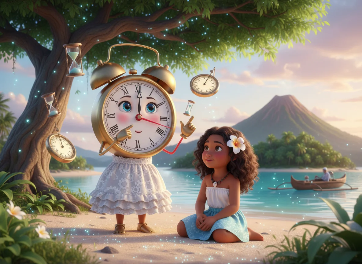 Clock Girl Teaches Polynesian Girl — free illustration