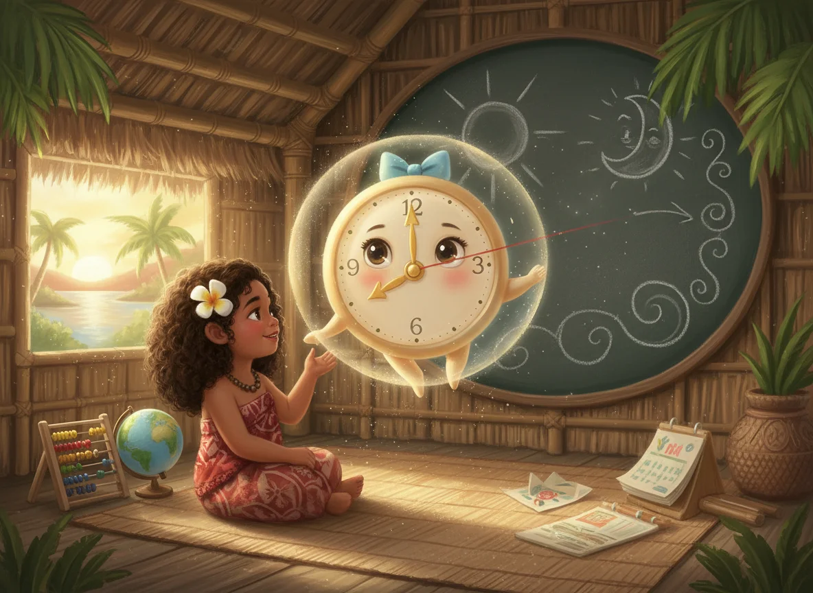 Clock Girl Teaches Polynesian Girl — free illustration
