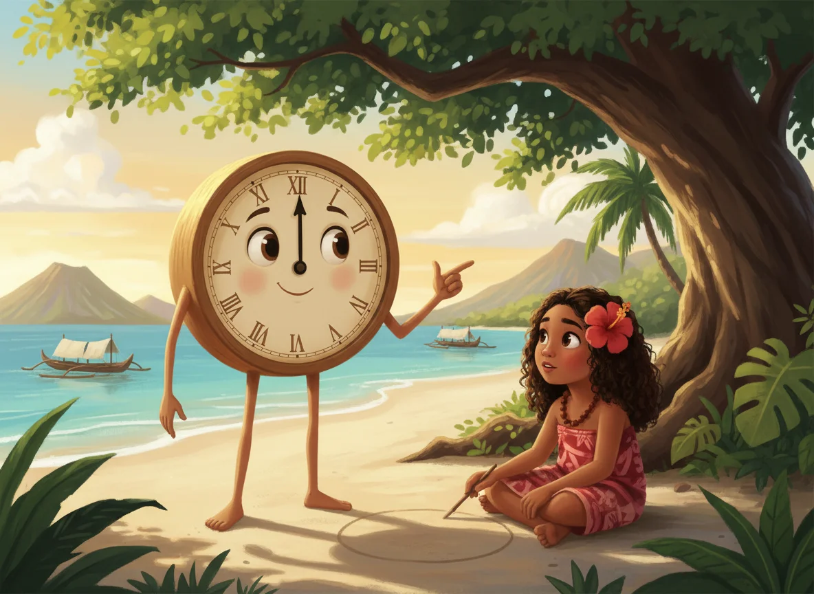 Clock Girl Teaches Polynesian Girl — free illustration