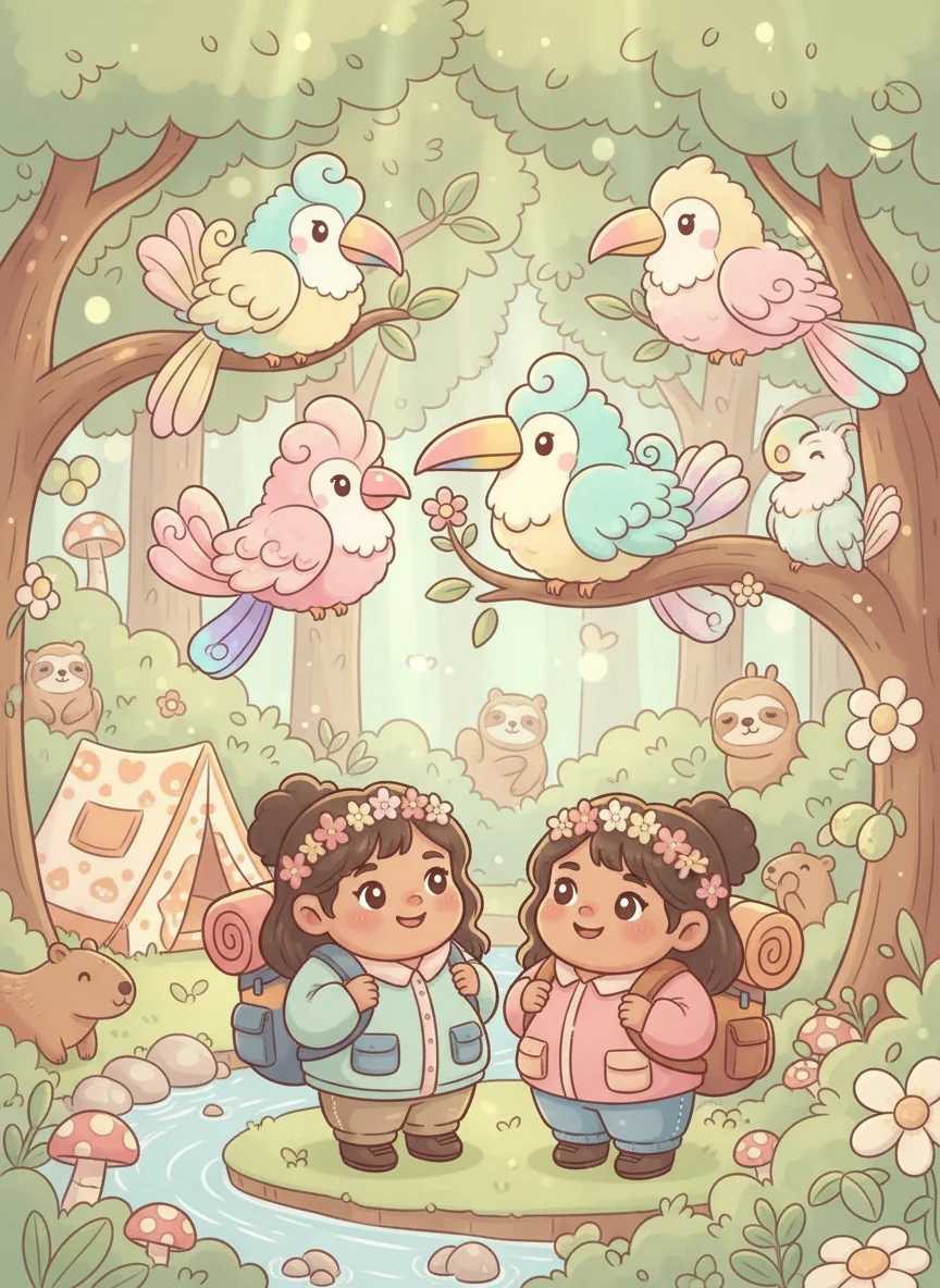 Polynesian Girls Camping in Amazon — free illustration