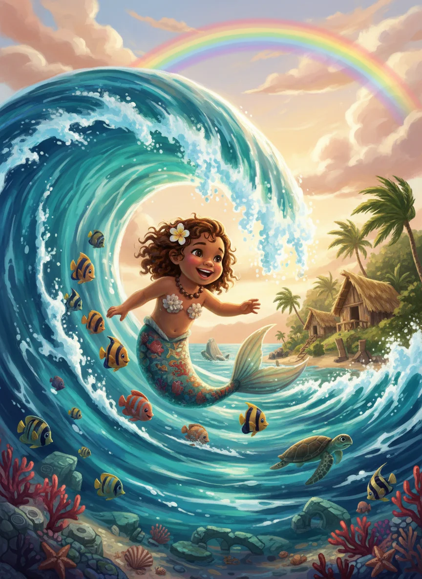 Polynesian Mermaid in Tsunami — free illustration