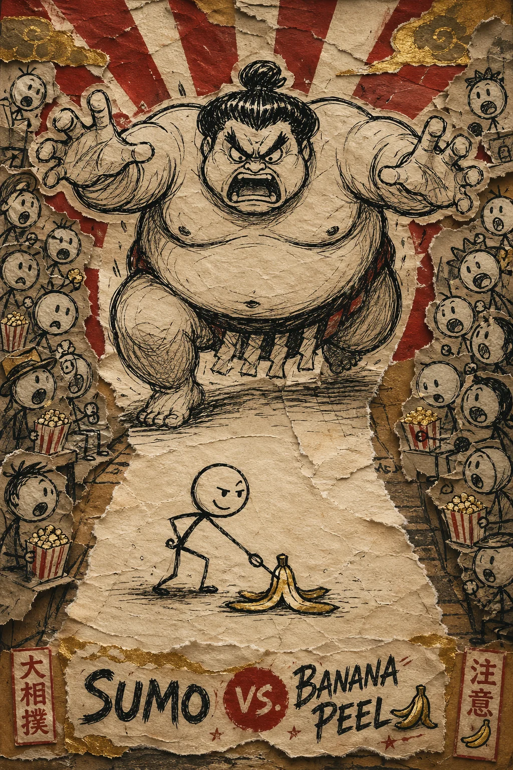 Sumo Wrestler Versus Banana Peel — free illustration