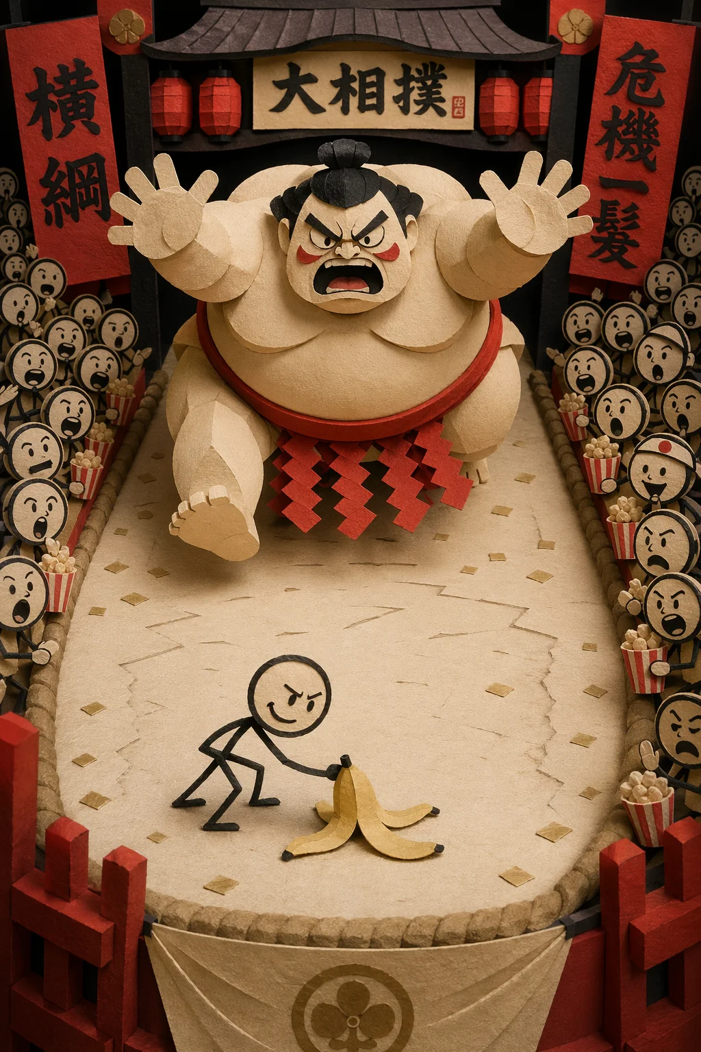 Sumo Wrestler Versus Banana Peel — free illustration