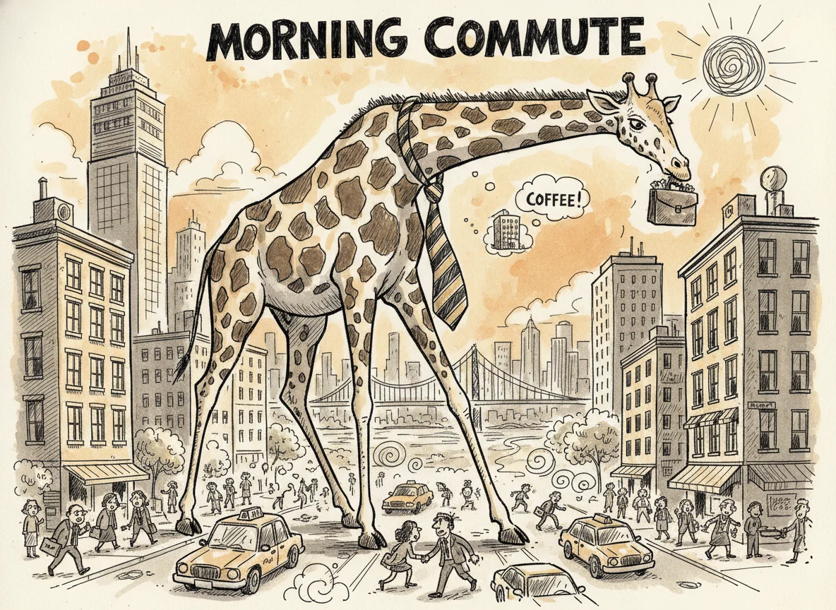 Giant Giraffe Commutes to Work — free illustration