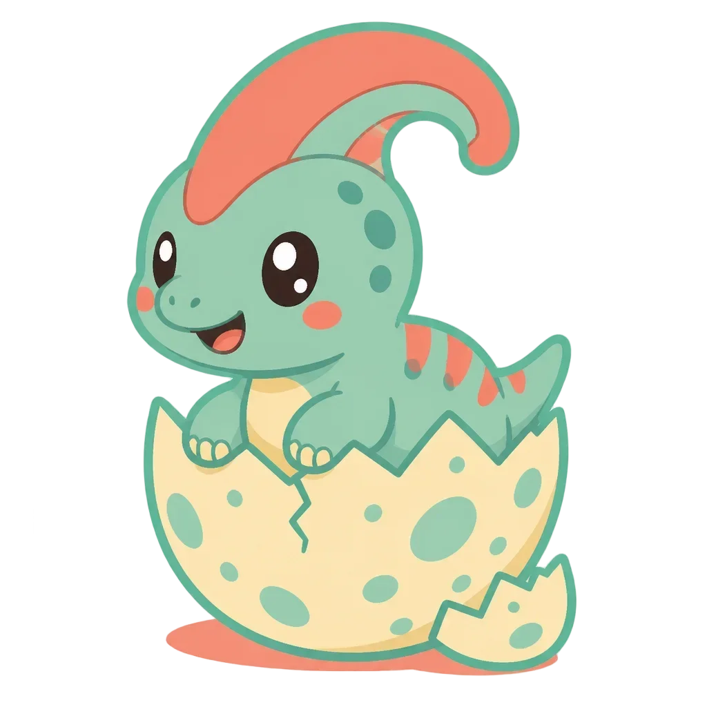 Baby Parasaurolophus Hatchling – Dino Birthday Club — from the 40 Cute Dinosaur Clipart PNGs – Dino Discovery Birthday Club Set