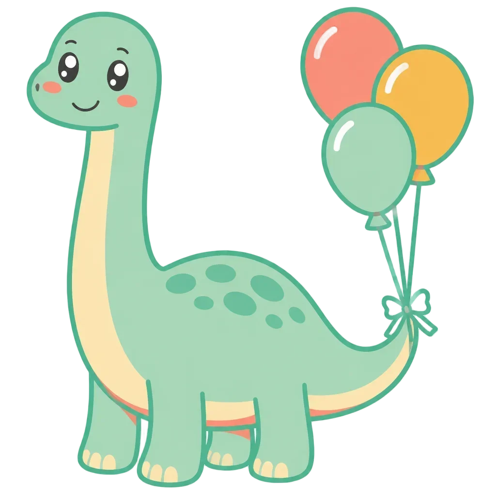 Brachiosaurus Balloon Holder – Dino Birthday Club — from the 40 Cute Dinosaur Clipart PNGs – Dino Discovery Birthday Club Set