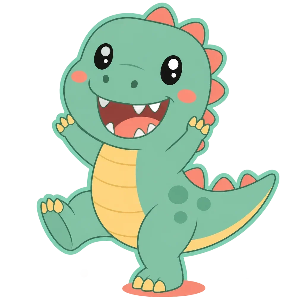 T-Rex Dancing with Confetti – Dino Birthday Club — from the 40 Cute Dinosaur Clipart PNGs – Dino Discovery Birthday Club Set