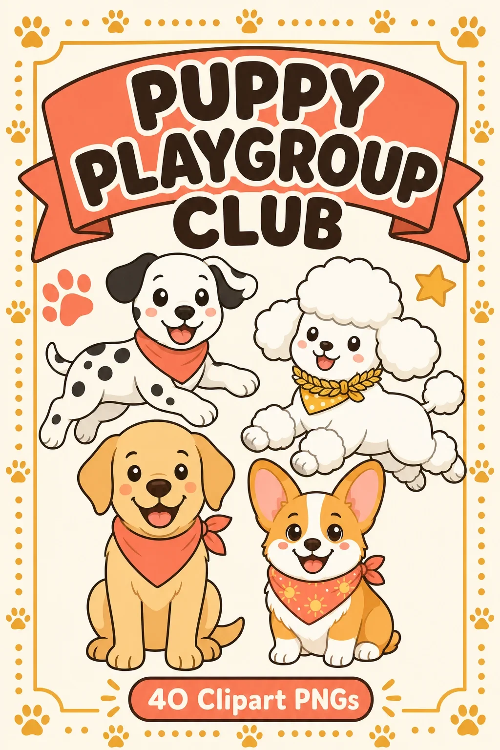 Puppy Playgroup Club: 39 Puppy Breed Clipart PNGs — clip art pack