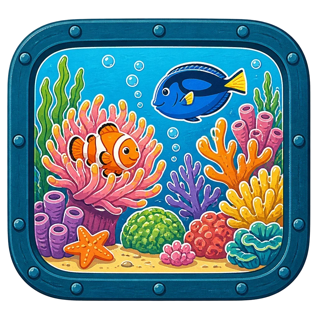 Aquarium Window View Scene — from the 20 Candy-Bright Coral Reef Clipart PNGs — Tropical Fish, Scenes, Borders & Patterns