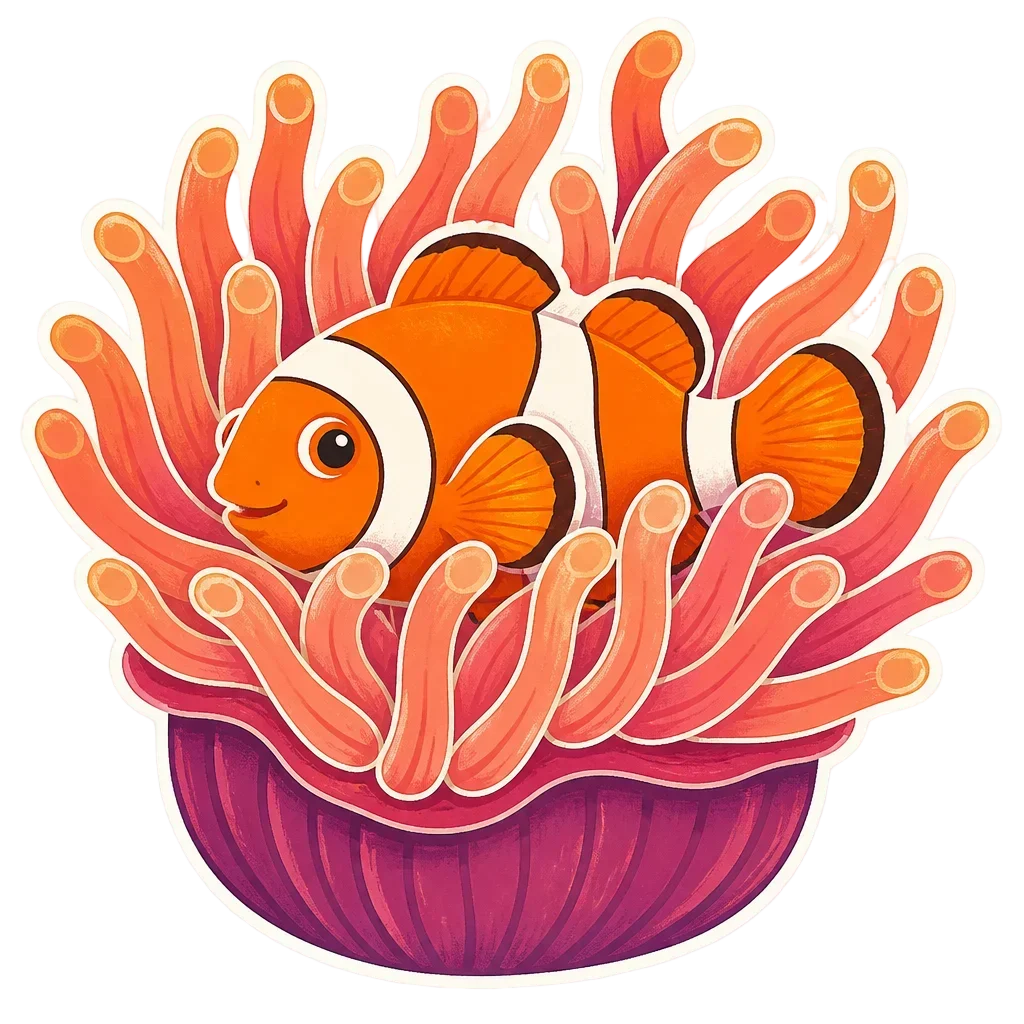 Clownfish with Sea Anemone Clip Art — from the 20 Candy-Bright Coral Reef Clipart PNGs — Tropical Fish, Scenes, Borders & Patterns
